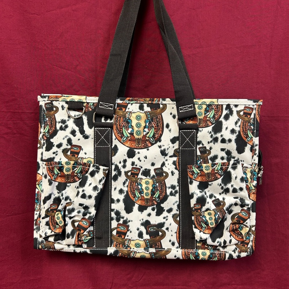 Cow Print Tote Bag with Western Design